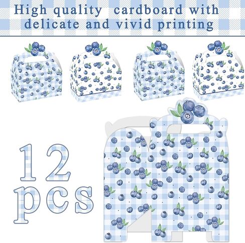 umoni Blueberry Party Favor Treat Box Blueberry Baby Shower Decorations 12PCS Blueberries Birthday Gift Box Berry Checkered Goodie Box for Boys Girls Berry Sweet Theme Party Decor in Kuwait