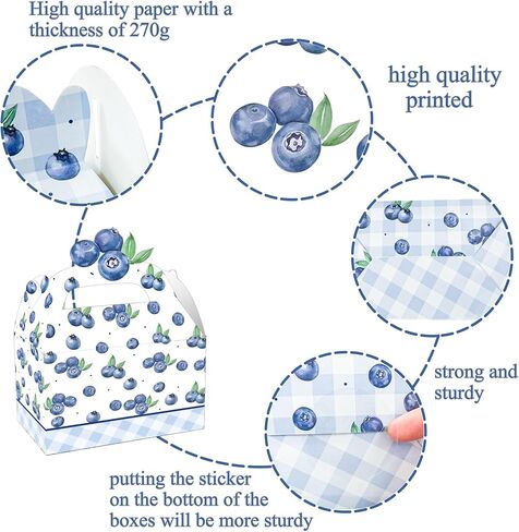 umoni Blueberry Party Favor Treat Box Blueberry Baby Shower Decorations 12PCS Blueberries Birthday Gift Box Berry Checkered Goodie Box for Boys Girls Berry Sweet Theme Party Decor in Kuwait