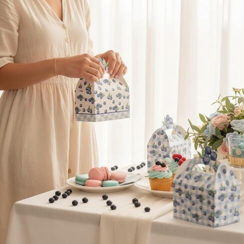 umoni Blueberry Party Favor Treat Box Blueberry Baby Shower Decorations 12PCS Blueberries Birthday Gift Box Berry Checkered Goodie Box for Boys Girls Berry Sweet Theme Party Decor in Kuwait