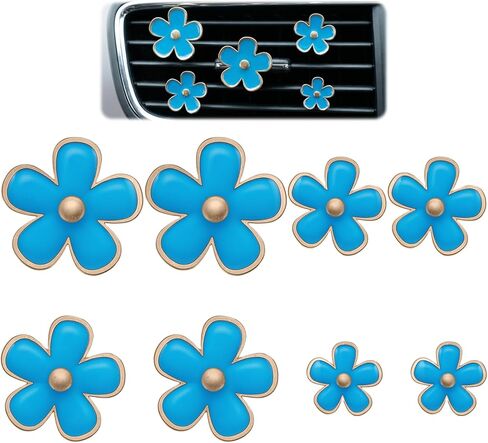 8PCS Flower Vent Clips for Car, Daisy Air Freshener Clip Cute Blue Flower Conditioning Outlet Clip Decorations Interior Decor Accessories for Women (Blue, 3.4cm 3cm 2.3cm 1.2cm) in Kuwait