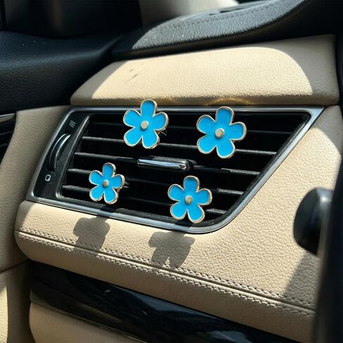 8PCS Flower Vent Clips for Car, Daisy Air Freshener Clip Cute Blue Flower Conditioning Outlet Clip Decorations Interior Decor Accessories for Women (Blue, 3.4cm 3cm 2.3cm 1.2cm) in Kuwait