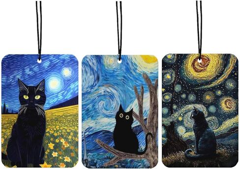 Black Cat Air Freshener Hanging 3Pcs Cute Cats Decortion Car Accessories for Women, Black Cats Lovers Moms Gifts for Women Cat Cars Mirror Decor Interior Aesthetic(Lavender) in Saudi Arabia