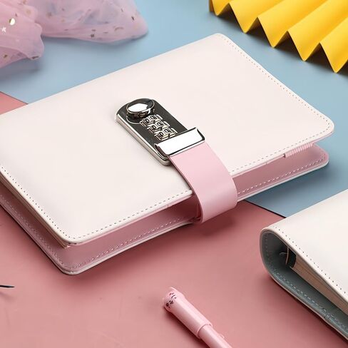SUSOYAOCHEN Diary with Lock,Leather Journal Notebook with Combination Lock, A6 loose - leaf diary Refillable Personal Locking Notebook for Women Girls (7.5 × 5.1 Inch) (Pink) in Kuwait