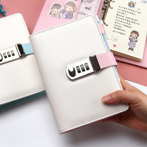 SUSOYAOCHEN Diary with Lock,Leather Journal Notebook with Combination Lock, A6 loose - leaf diary Refillable Personal Locking Notebook for Women Girls (7.5 × 5.1 Inch) (Pink) in Kuwait
