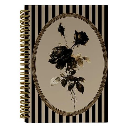 JTRYHRERE Vintage Gothic Black Rose Spiral Notebook for Work Study, Dark Academia Goth Floral Black and Beige Striped Notebook Journal for Women Note Taking, 5.5x8.3 Inch in Kuwait
