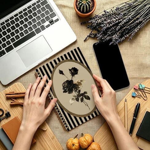 JTRYHRERE Vintage Gothic Black Rose Spiral Notebook for Work Study, Dark Academia Goth Floral Black and Beige Striped Notebook Journal for Women Note Taking, 5.5x8.3 Inch in Kuwait