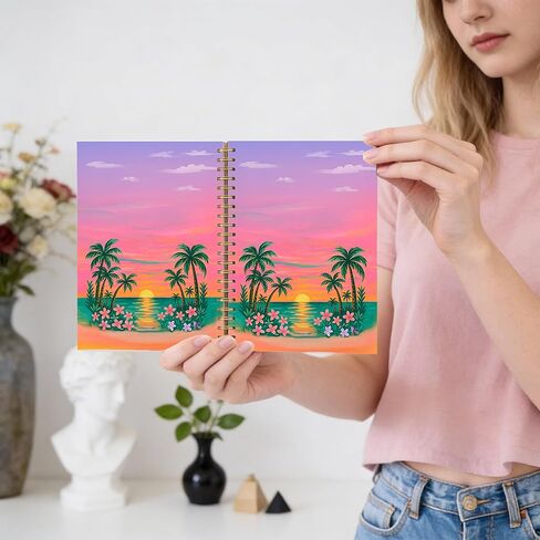 Tropical Hardcover Spiral Notebook - Sunset A5 Lined Spiral Journal Notebook 5.5"x8.3", 80 Pages, Beach Ocean Coastal School Office Supplies, Palm Tree Hard Cover Notebooks for Work/ Note Taking in Kuwait