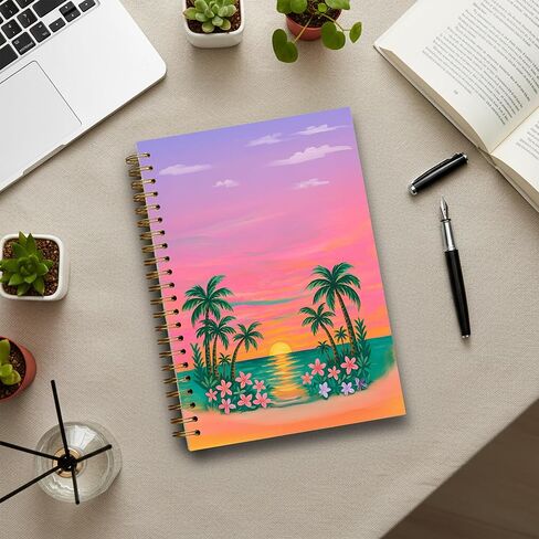 Tropical Hardcover Spiral Notebook - Sunset A5 Lined Spiral Journal Notebook 5.5"x8.3", 80 Pages, Beach Ocean Coastal School Office Supplies, Palm Tree Hard Cover Notebooks for Work/ Note Taking in Kuwait