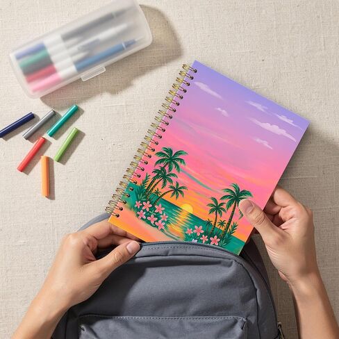 Tropical Hardcover Spiral Notebook - Sunset A5 Lined Spiral Journal Notebook 5.5"x8.3", 80 Pages, Beach Ocean Coastal School Office Supplies, Palm Tree Hard Cover Notebooks for Work/ Note Taking in Kuwait