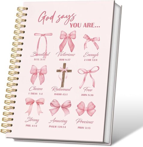 VONTP Pink Preppy Coquette Bow Notebook,God Says You Are Spiral Notebook Hardcover,College Ruled Notebook Journal for Writing,Christian Gifts for Women Teen Girls,5.5x8.3 in Saudi Arabia