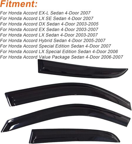 Window Visors Rain Guards Deflectors - 4-Pack Side Window Deflector Vent Shade for Car Windows Tape-On Outside Mount Acrylic Sun Rain Guard Replacement for Accord 4-Door Sedan 2003-2007 in Kuwait