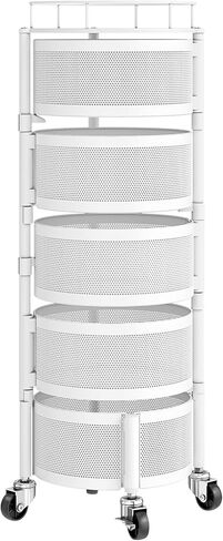 Rolling Drawer Storage Cart with 360° Rotating Open-Drawer Design, 5-Tier Metal Utility Cart with Round Storage Drawer for Kitchen, Bathroom, Laundry Room (Black) in Saudi Arabia