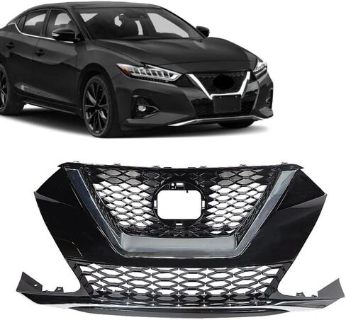 Front Upper Grille Assembly Compatible With 2019-2021 Nissan Maxima SV SR SL Exclusive Advance, ABS Black Chrome Mesh Bumper Grill Replace 62310-9DJ0A 623109DJ0A in Kuwait