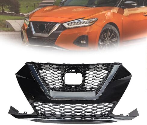 Front Upper Grille Assembly Compatible With 2019-2021 Nissan Maxima SV SR SL Exclusive Advance, ABS Black Chrome Mesh Bumper Grill Replace 62310-9DJ0A 623109DJ0A in Saudi Arabia