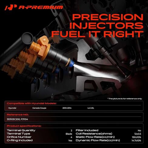 A-Premium 4 Holes Set of 4 Fuel Injectors Compatible with Hyundai Genesis Coupe 2013 2014 L4 2.0L, with Retaining Clip in Kuwait