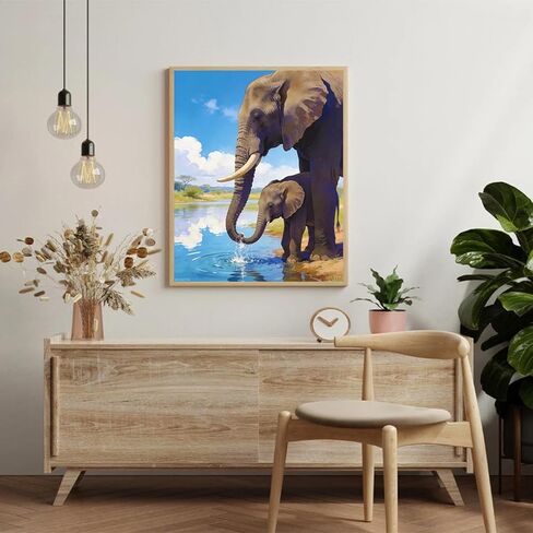 WUIVCTR Paint by Numbers Kit for Adults, Lakeside Scenery and Elephants Oil Painting Kit for Beginners, 16x20 Inch, Holiday Gift in Kuwait