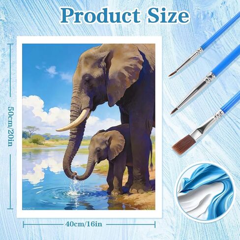 WUIVCTR Paint by Numbers Kit for Adults, Lakeside Scenery and Elephants Oil Painting Kit for Beginners, 16x20 Inch, Holiday Gift in Kuwait