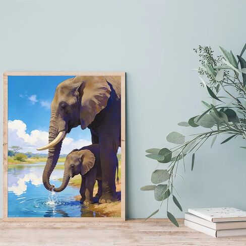 WUIVCTR Paint by Numbers Kit for Adults, Lakeside Scenery and Elephants Oil Painting Kit for Beginners, 16x20 Inch, Holiday Gift in Kuwait
