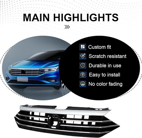 PENSUN Front Bumper Cover Upper Lower Grille Set, Black Compatible with 2019-2021 Volkswagen Jetta VW1000239 VW1036147 VW1200173 (3 Pcs) in Kuwait