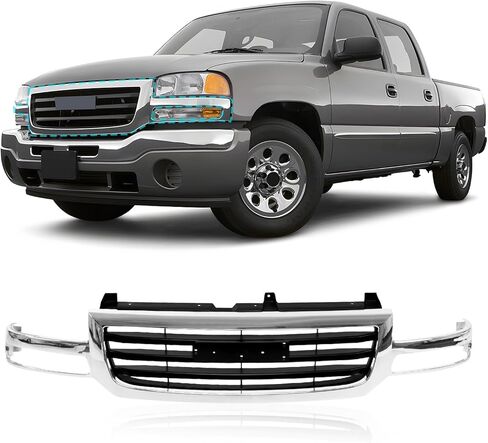 CarPartsDepot Front Grille Grill Chrome Shell With Black Insert Compatible With GMC 2003-2007 Sierra 1500 2500 Include Classic 19130791 GM1200475 in Kuwait