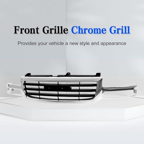 CarPartsDepot Front Grille Grill Chrome Shell With Black Insert Compatible With GMC 2003-2007 Sierra 1500 2500 Include Classic 19130791 GM1200475 in Kuwait