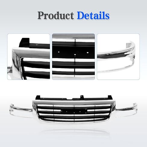 CarPartsDepot Front Grille Grill Chrome Shell With Black Insert Compatible With GMC 2003-2007 Sierra 1500 2500 Include Classic 19130791 GM1200475 in Kuwait