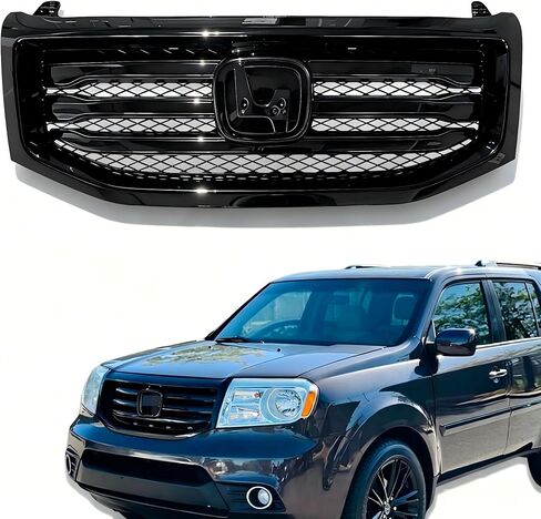 All Black Front Bumper Upper Grill Grille Assembly Compatible with 2012 2013 2014 2015 Honda Pilot 3.5L 75102SZAA11 HO1214102 HO1215102 HO1202108 HO1200210C HO1216109 in Saudi Arabia