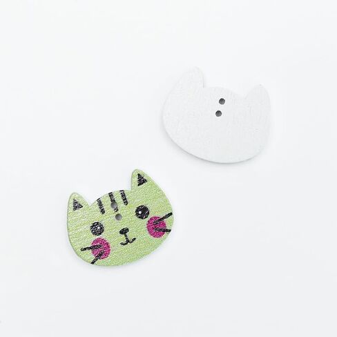 50pcs 2x1.6inch Cartoon Cute Kitty 2 Holes Wooden Button Clothes Scarf Hat DIY Buttons, Colors May Vary in Saudi Arabia