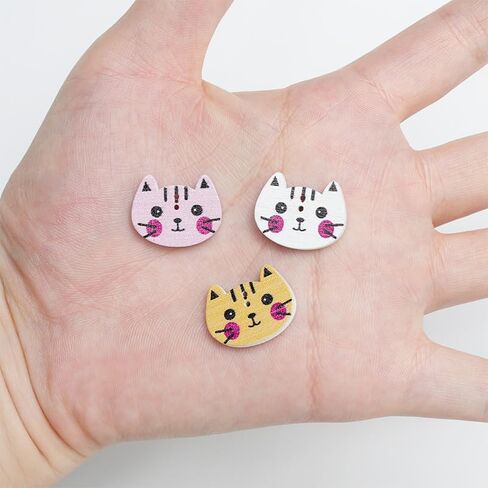 50pcs 2x1.6inch Cartoon Cute Kitty 2 Holes Wooden Button Clothes Scarf Hat DIY Buttons, Colors May Vary in Saudi Arabia