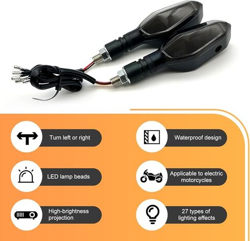 2 PCS Motorcycle LED Turn Signals Projector Light, Waterproof MotorBike LED Light with Projection Arrow, 27 Lighting Modes Turn Signal Lamp, Universal for Most Motorcycles (Yellow) in Saudi Arabia