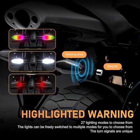 2 PCS Motorcycle LED Turn Signals Projector Light, Waterproof MotorBike LED Light with Projection Arrow, 27 Lighting Modes Turn Signal Lamp, Universal for Most Motorcycles (Yellow) in Saudi Arabia