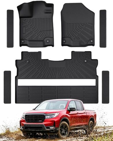 All-Weather TPE Floor Mats & Door Sill Guards for Honda Ridgeline Crew Cab 2017–2026, Custom Fit Full Coverage Floor Liners with 4 Door Sill Protectors, Non-Slip Waterproof Accessories in Kuwait