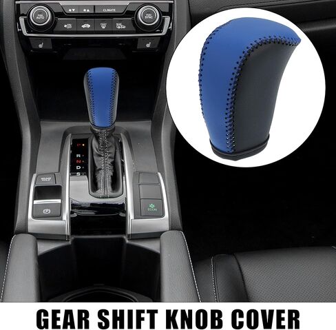 X AUTOHAUX Car Faux Leather Black Blue Gear Shift Knob Cover Protector for Honda 10th Civic 2016 2017 2018 2019 2020 Blue Line in Kuwait