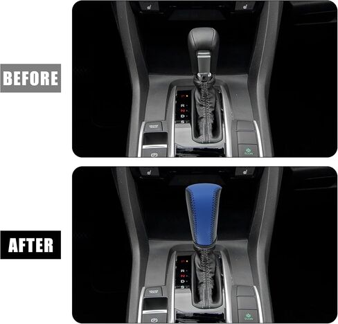 X AUTOHAUX Car Faux Leather Black Blue Gear Shift Knob Cover Protector for Honda 10th Civic 2016 2017 2018 2019 2020 Blue Line in Kuwait