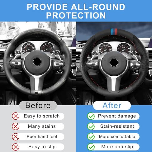 Microfiber Leather DIY Steering Wheel Cover for BMW X5 X2 M F85 X6 M F86 M Sport F30 F33 M3 F80 M4 M5 F82 M2 F87 M6 F12 F13 Accessories, Hand Stitched Full Wrap Steering Wheel Protector (Black) in Kuwait