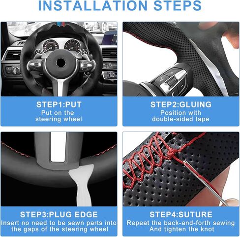 Microfiber Leather DIY Steering Wheel Cover for BMW X5 X2 M F85 X6 M F86 M Sport F30 F33 M3 F80 M4 M5 F82 M2 F87 M6 F12 F13 Accessories, Hand Stitched Full Wrap Steering Wheel Protector (Black) in Kuwait