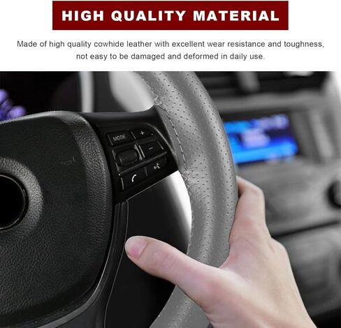 Genuine Leather Steering Wheel Cover, 15 Inches Stitch on Wrap Steering Wheel Protector, Anti-Slip DIY Sewing Auto Wheel Cover with Needle Thread, Car Accessories (Gray, Full Hole) in Saudi Arabia