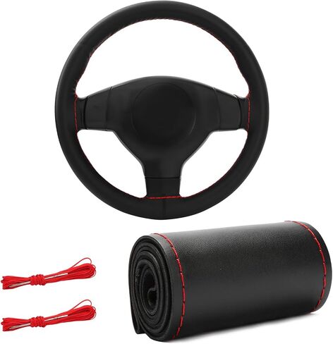 Genuine Leather Steering Wheel Cover, 15 Inches Stitch on Wrap Steering Wheel Protector, Anti-Slip DIY Sewing Auto Wheel Cover with Needle Thread, Car Accessories (Gray, Full Hole) in Saudi Arabia