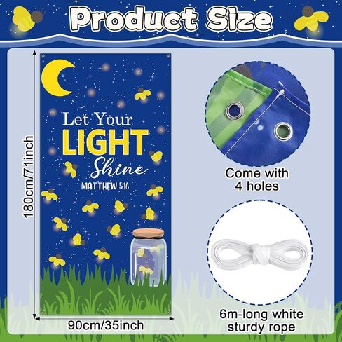 Wiooffen Let Your Light Shine Door Cover Classroom Church Hanging Banner Dark Night Firefly Jar Back to School Religious Christian Backdrop Wall Door Decor for Sunday School Kindergarten Preschool in Kuwait