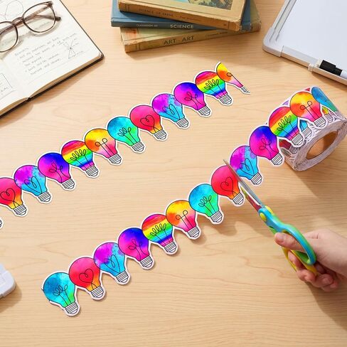 Fuutreo 65ft Vbs 2026 Bulletin Board Border Colorful Light Bulb Shaped Die-Cut Border Trim Dazzling Rainbow Bulb Strip Classroom Decoration for Back to School Office Blackboard Chalkboard in Kuwait