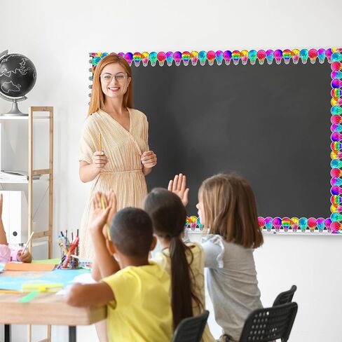 Fuutreo 65ft Vbs 2026 Bulletin Board Border Colorful Light Bulb Shaped Die-Cut Border Trim Dazzling Rainbow Bulb Strip Classroom Decoration for Back to School Office Blackboard Chalkboard in Kuwait