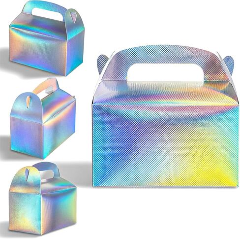 ADLABLD 48pcs Rainbow Gable Party Favor Boxes Iridescent Gable Treat Boxes Holographic Gift Bags Shiny Goodie Box for Candy Snacks Cookie, Birthday Wedding Christmas Supplies in Saudi Arabia