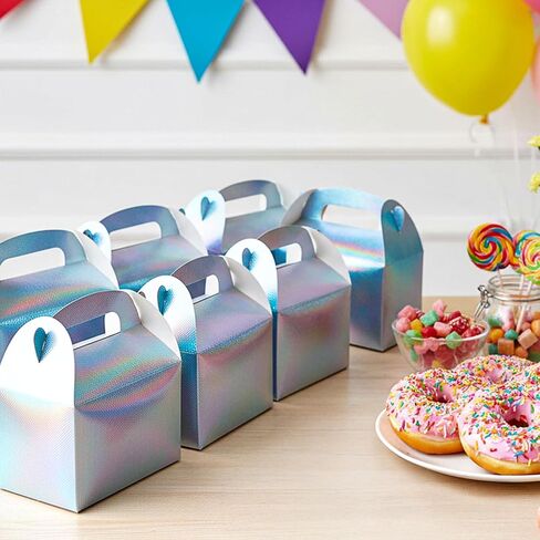ADLABLD 48pcs Rainbow Gable Party Favor Boxes Iridescent Gable Treat Boxes Holographic Gift Bags Shiny Goodie Box for Candy Snacks Cookie, Birthday Wedding Christmas Supplies in Saudi Arabia