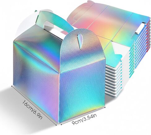 ADLABLD 48pcs Rainbow Gable Party Favor Boxes Iridescent Gable Treat Boxes Holographic Gift Bags Shiny Goodie Box for Candy Snacks Cookie, Birthday Wedding Christmas Supplies in Saudi Arabia