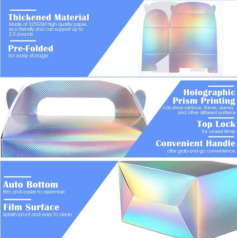 ADLABLD 48pcs Rainbow Gable Party Favor Boxes Iridescent Gable Treat Boxes Holographic Gift Bags Shiny Goodie Box for Candy Snacks Cookie, Birthday Wedding Christmas Supplies in Saudi Arabia