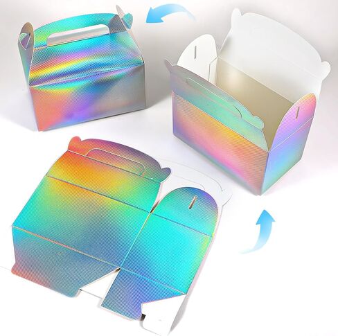 ADLABLD 48pcs Rainbow Gable Party Favor Boxes Iridescent Gable Treat Boxes Holographic Gift Bags Shiny Goodie Box for Candy Snacks Cookie, Birthday Wedding Christmas Supplies in Saudi Arabia