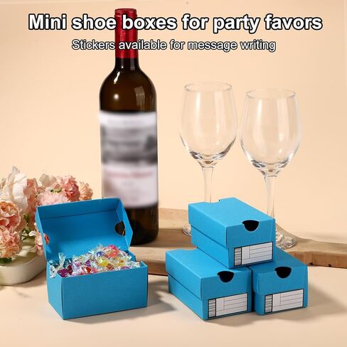 24pcs Mini Shoe Gifts Boxes for Party Favors, 4x2.4x2in/10x6x5cm Blue Mini Party Favor Sneaker Ball Case with Editable Label Stickers for Holding Candies Cookies Snacks Treats in Kuwait