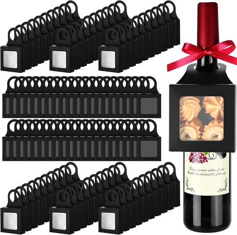 wearage 100 Pcs Kraft Paper Wine Bottle Gift Boxes with Window, Foldable Wine Bottle Empty Gift Boxes with Hanger and Ribbon for Candy Valentines Christmas Wedding Parties Favor(White) in Saudi Arabia