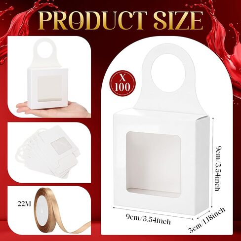 wearage 100 Pcs Kraft Paper Wine Bottle Gift Boxes with Window, Foldable Wine Bottle Empty Gift Boxes with Hanger and Ribbon for Candy Valentines Christmas Wedding Parties Favor(White) in Saudi Arabia
