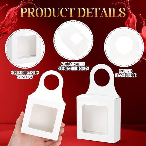 wearage 100 Pcs Kraft Paper Wine Bottle Gift Boxes with Window, Foldable Wine Bottle Empty Gift Boxes with Hanger and Ribbon for Candy Valentines Christmas Wedding Parties Favor(White) in Saudi Arabia